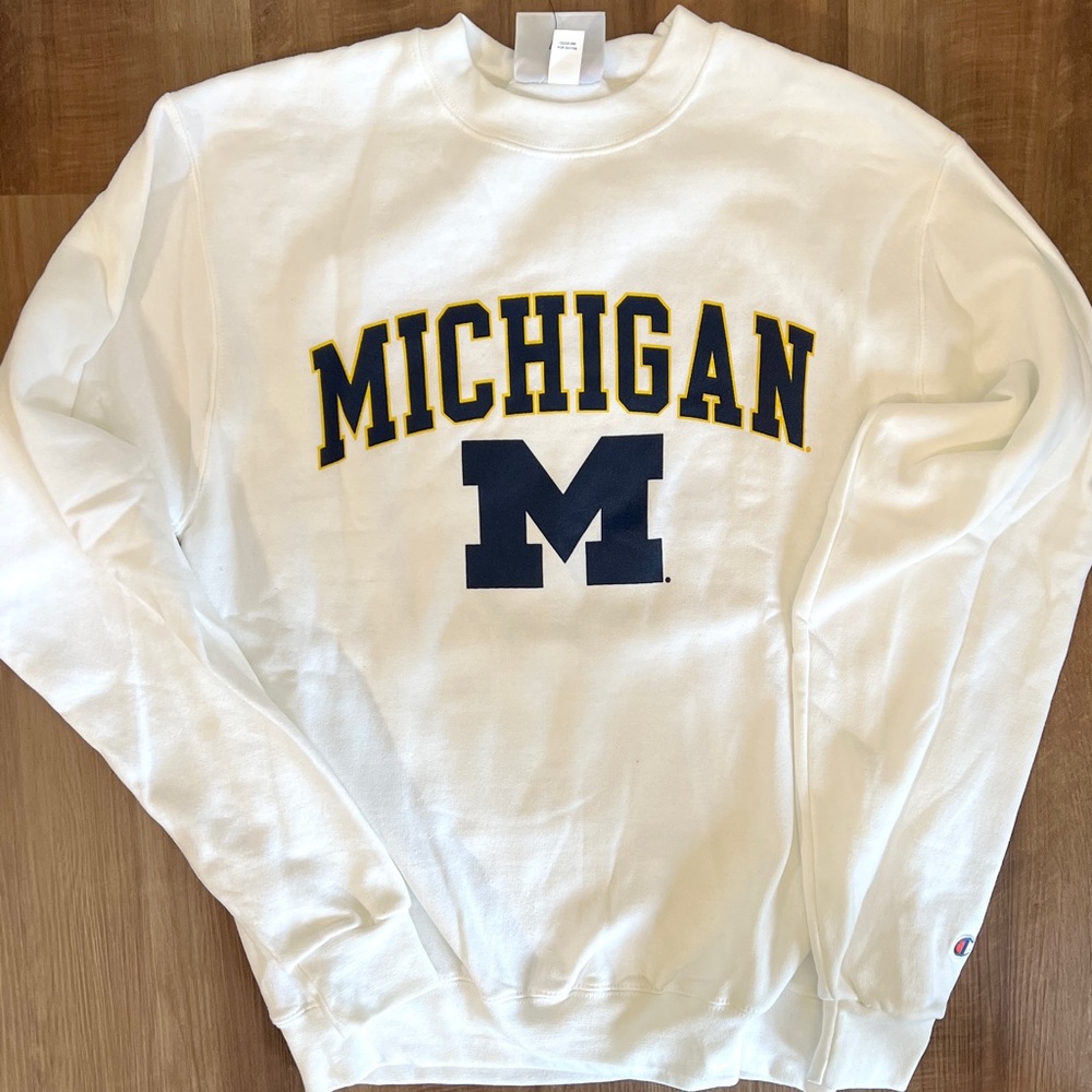 Champion White Michigan Crewneck Sweater